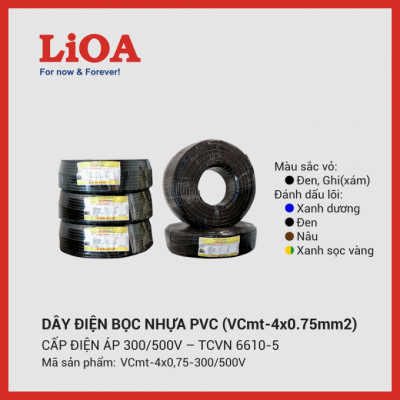 Dây điện mềm LiOA 4 lõi 4x0.75mm2