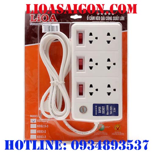 Ổ cắm kéo dài công suất lớn LiOA 6SS2.5-2 dây 2.5m