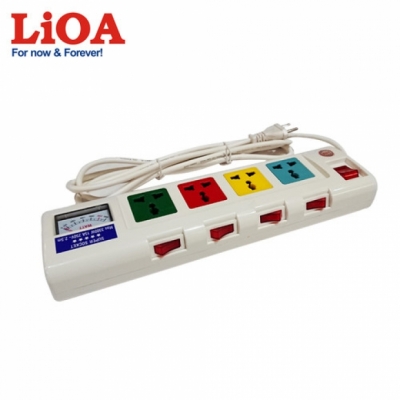Ổ cắm kéo dài công suất lớn có đồng hồ báo điện áp 4 ổ cắm 2 lõi dây LiOA 4OFSSV2.5-2 - 4OFSSV2.5-2