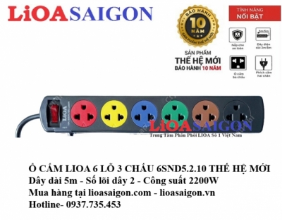 Ổ Cắm Lioa 6 Lỗ Dây 5M Model 6SND5.2.10