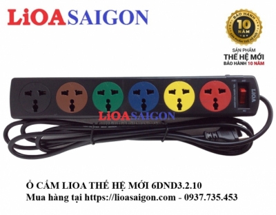 Ổ CẮM LIOA 6 LỖ 3 CHẤU THẾ HỆ MỚI 6DND5.2.10