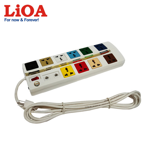 Ổ cắm kéo dài đa năng trung tâm có mạch chống sét đường thông tin 10 ổ LiOA màu trắng - 10OFFICE-3W